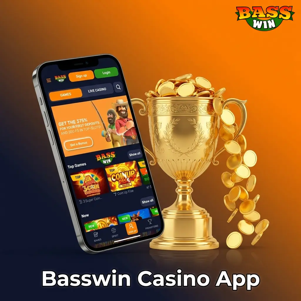 Basswin casino app interface showing 5000+ games including slots, live casino, table games, jackpot slots and crash games
