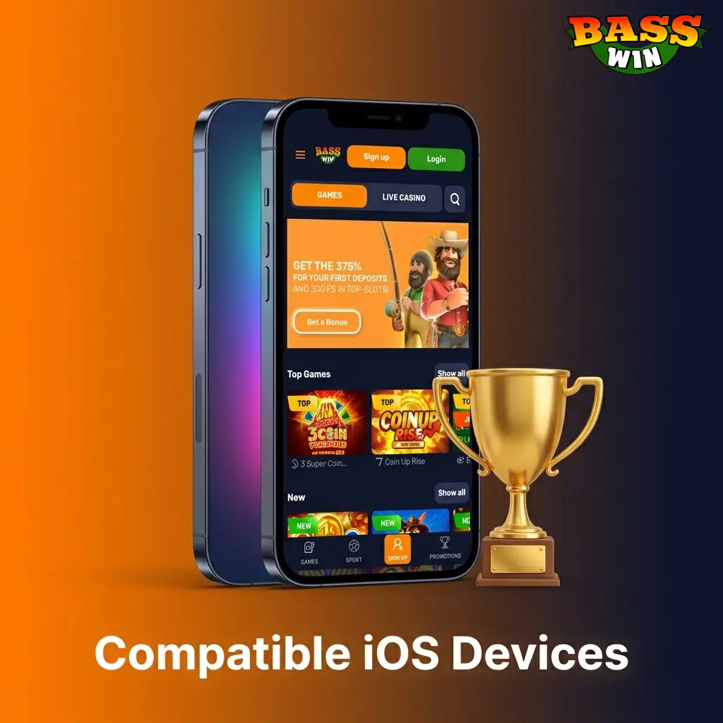 List of compatible iOS devices for the Basswin app including iPhone X through 15 series and supported iPad models