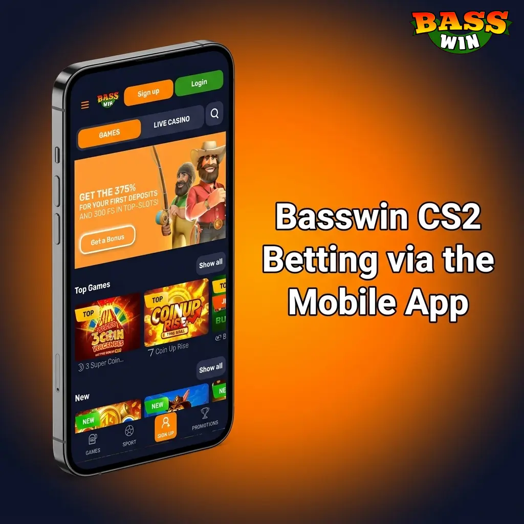 Basswin mobile app CS2 betting guide showing download, install, and wagering steps for UK users on Android and iOS