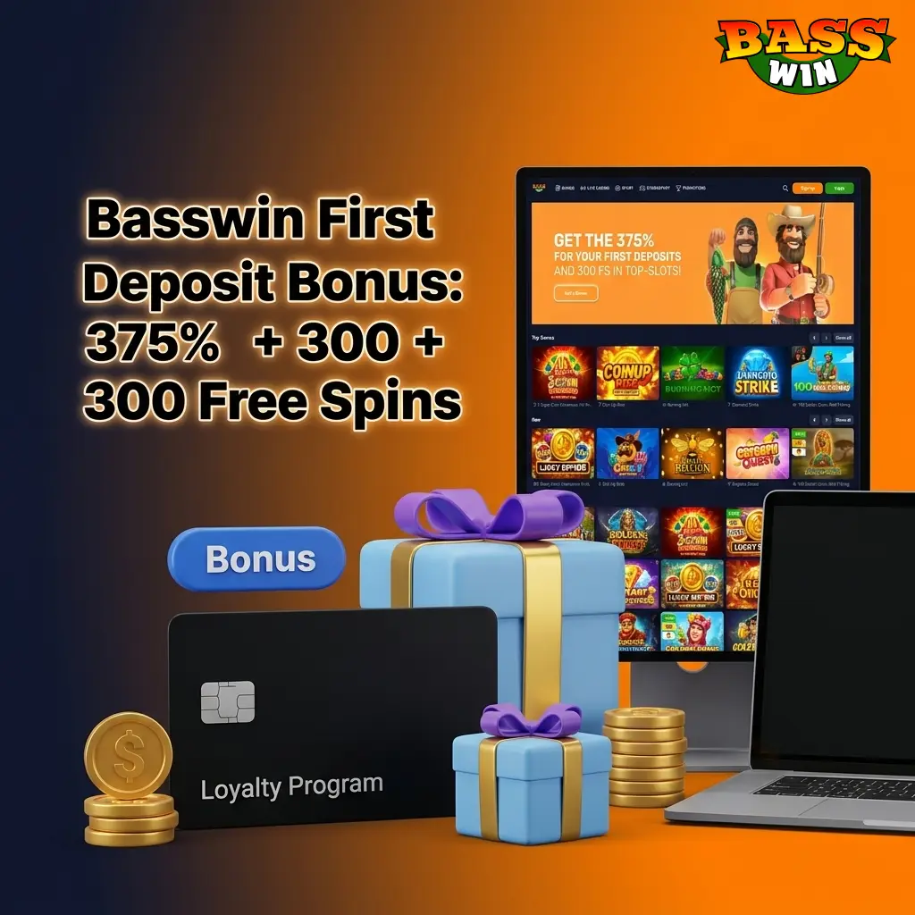 Basswin first deposit bonus offering 375% match plus 300 free spins for new UK players with £10 minimum deposit