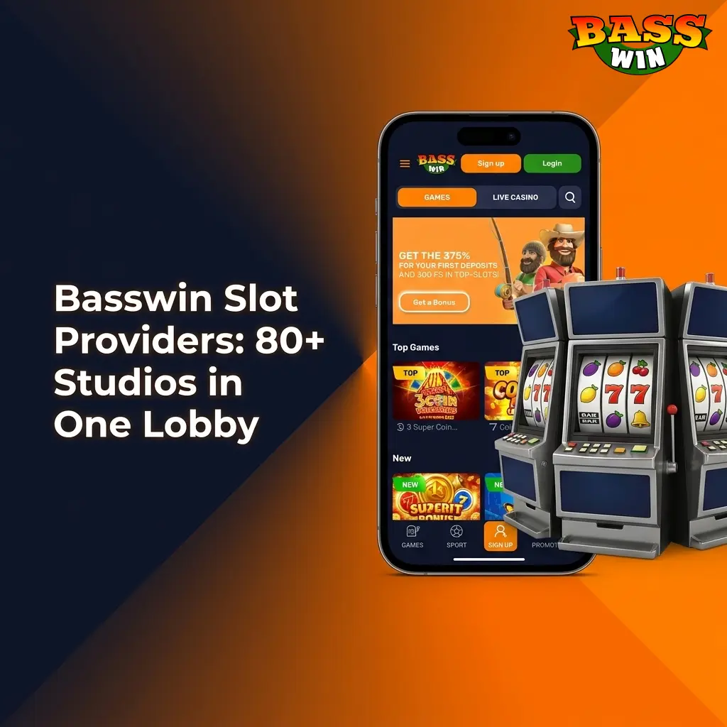 Basswin slot lobby featuring 80+ game studio providers including Pragmatic Play, NetEnt, Microgaming and Play'n GO