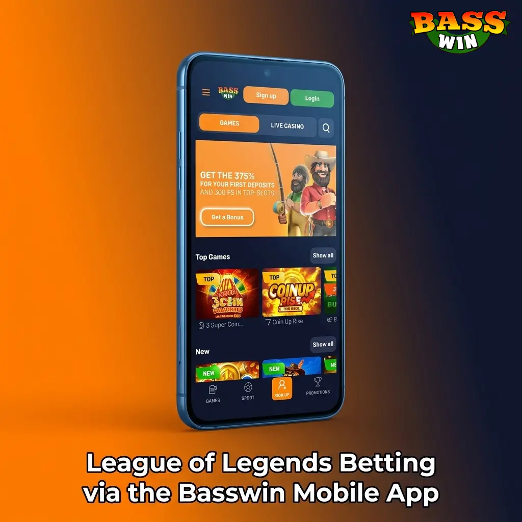 Basswin mobile app open on League of Legends esports betting market, showing live odds and bet slip on a smartphone screen