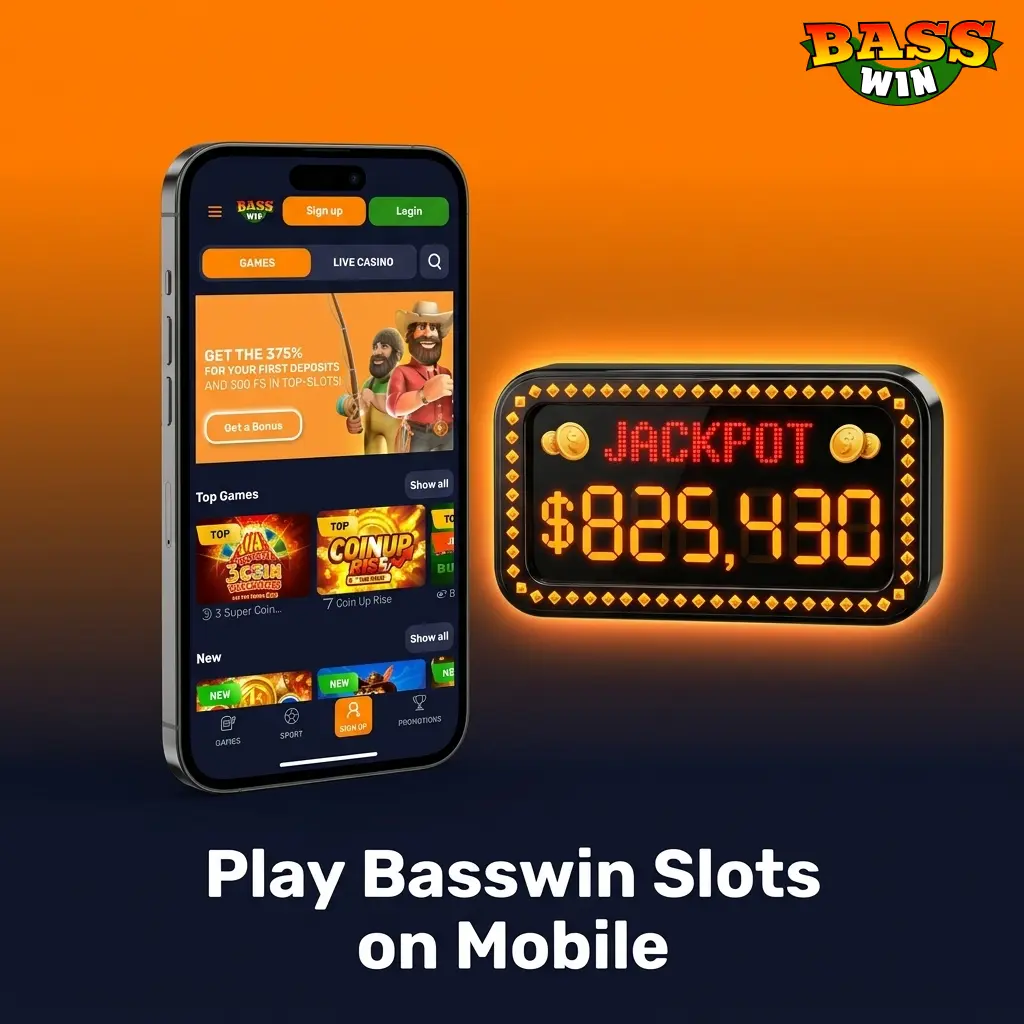 Basswin mobile slots interface on smartphone showing casino lobby, bet controls, and slot games optimised for on-the-go play