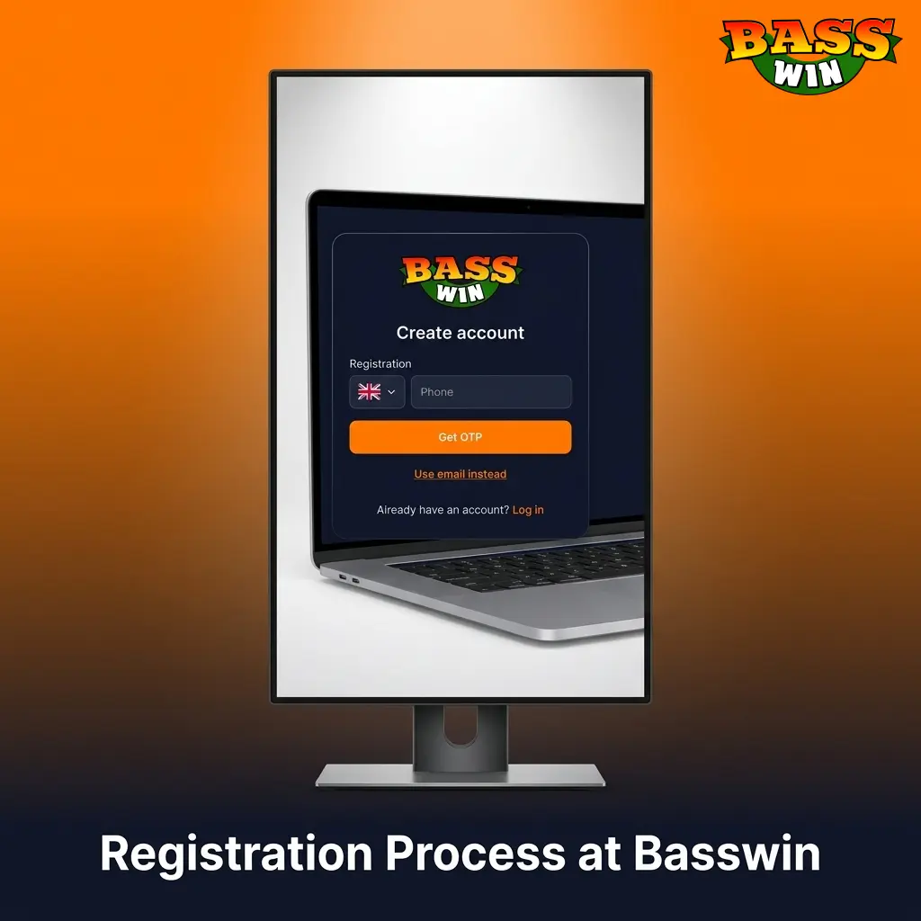 Basswin registration form steps showing sign-up process for sports betting and casino account in under 3 minutes