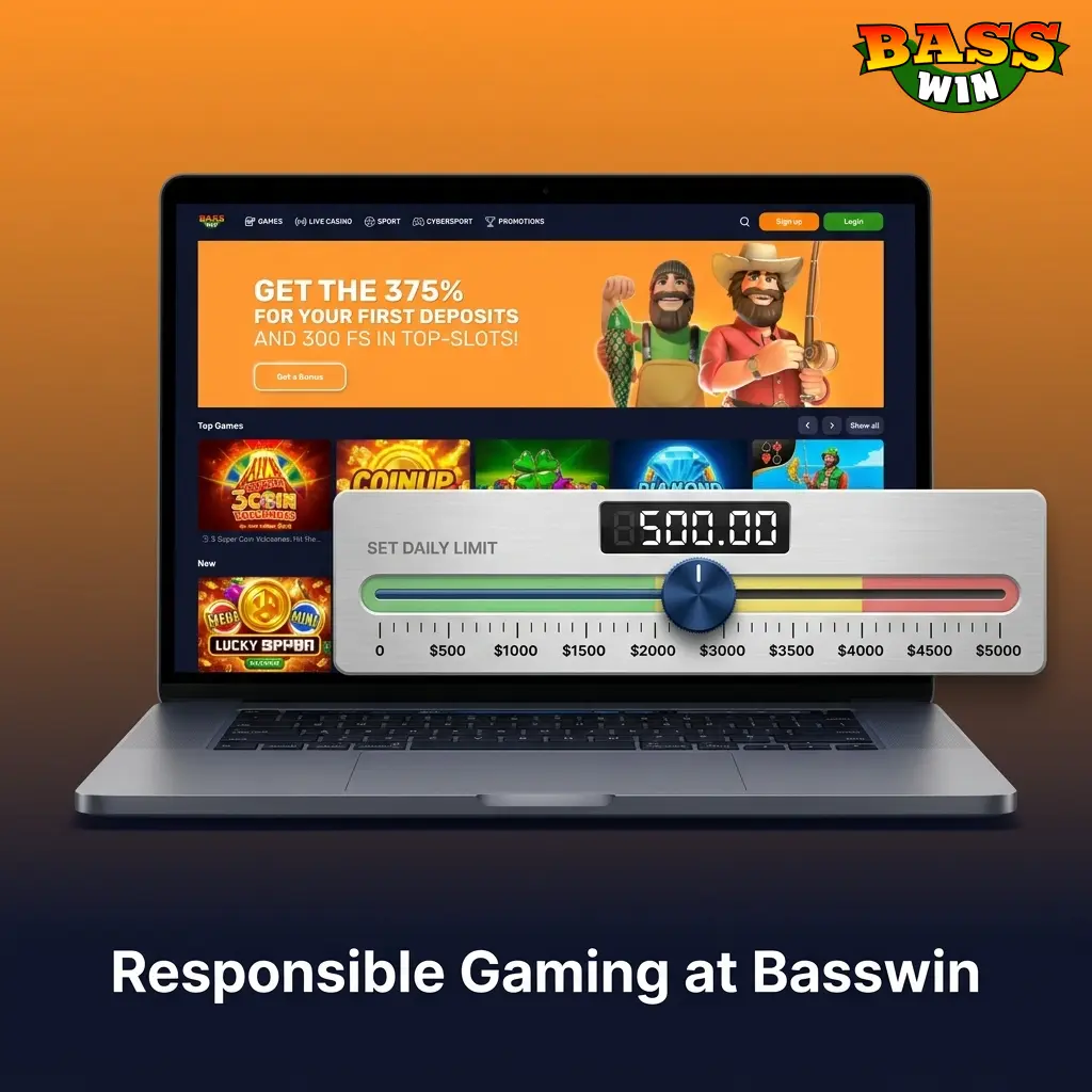 Basswin responsible gaming tools including deposit limits, self-exclusion, and GamCare support for UK players