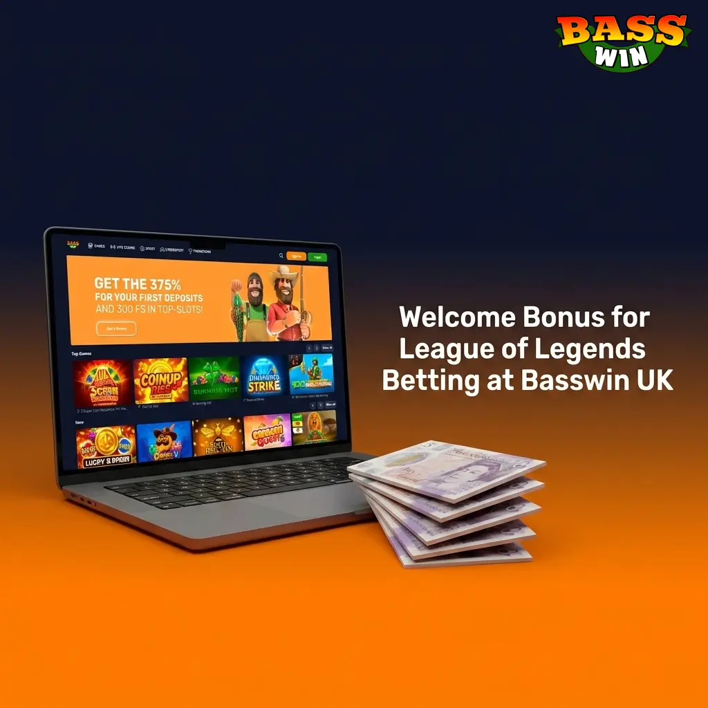 Basswin UK welcome bonus 375% plus 300 free spins for new players betting on League of Legends esports markets